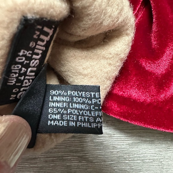 Cejon Red Velvet Gloves with Tan Lining - Thinsulate - Picture 4 of 8
